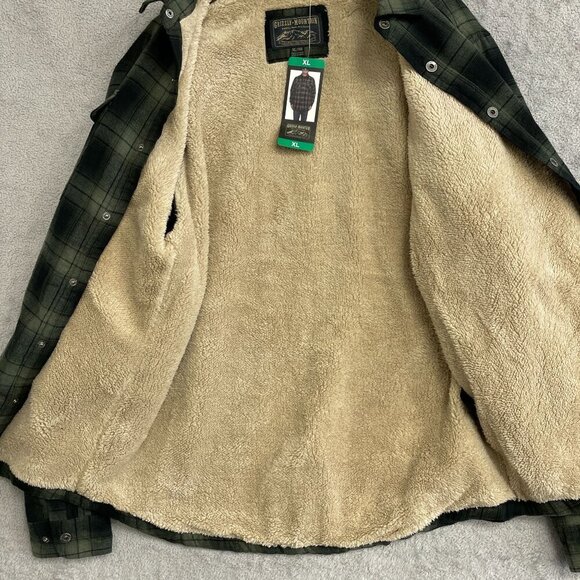 NEW Grizzly Mountain Men's XL Plaid Shirt Jacket Green & Black Sherpa-Lined - Picture 8 of 9